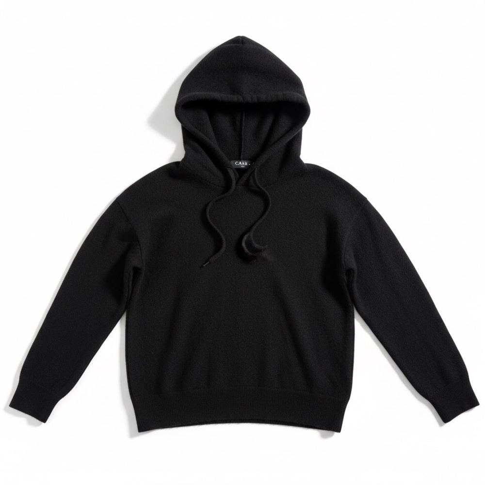 CAARA Cashmere Cropped Hoodie Quiet Luxury Minimalist Pullover Lounge Black S